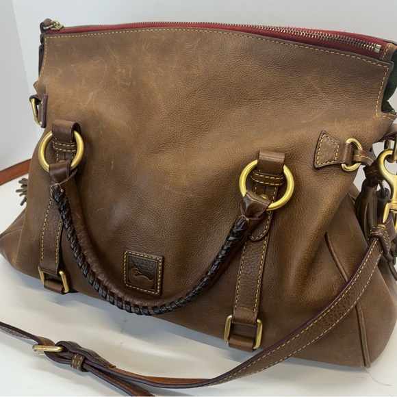 Dooney & Bourke Florentine Leather Satchel Shoulder Handbag Brown Chestnut Large - Picture 3 of 13